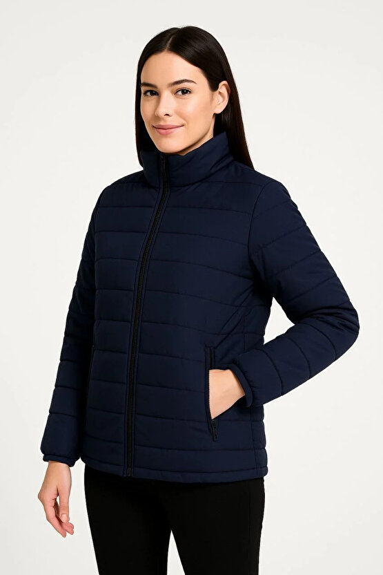 Kadın Bomber Mont Ceket – Su İtici Kumaş, Kapitone Astarlı, Fermuarlı, Kışlık - Lacivert