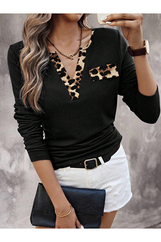 EQURİ Kadın Uzun Kollu V Yakalı Kaşkorse Bluz