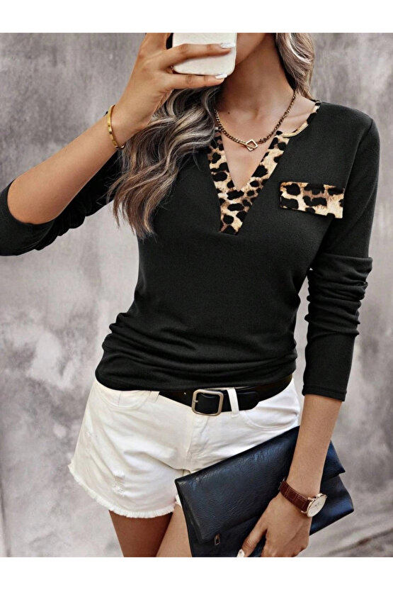 EQURİ Kadın Uzun Kollu V Yakalı Kaşkorse Bluz