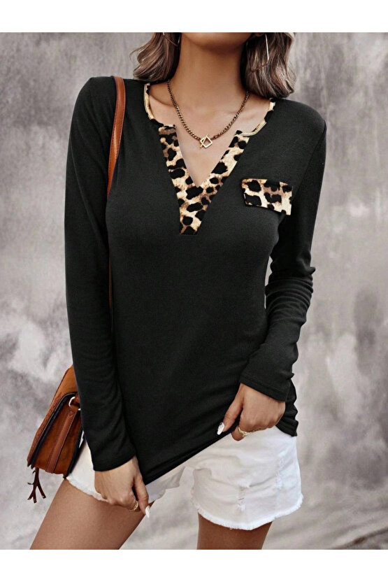 EQURİ Kadın Uzun Kollu V Yakalı Kaşkorse Bluz