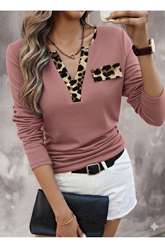 Kadın Uzun Kollu V Yakalı Kaşkorse Bluz