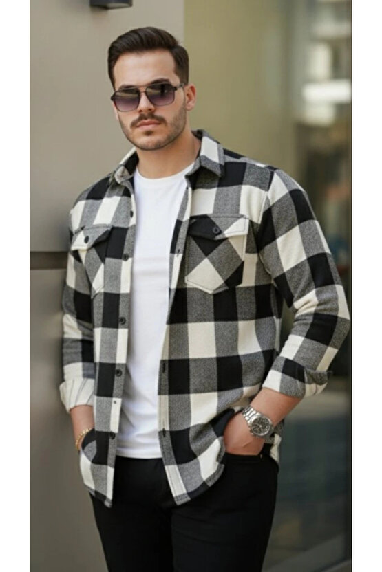 Erkek Uzun Kollu Oduncu Gömlek - Siyah