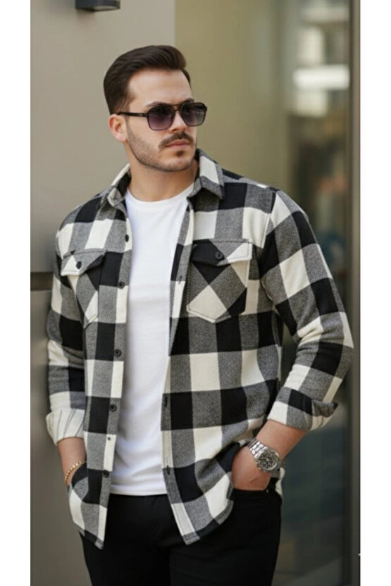 Erkek Uzun Kollu Oduncu Gömlek - Siyah