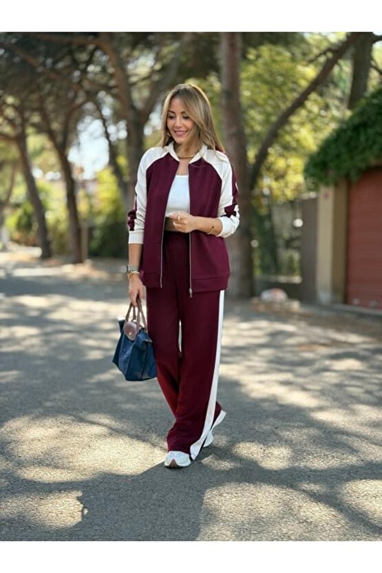 EQURİ Kadın Hakim Yaka şerit Detay Hırka Ve Bol Paça Pantolon Ikili Takım