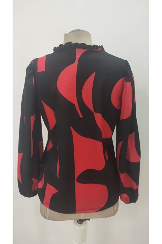 EQURİ Kadın Uzun Kollu V Yakalı Desenli Modal Bluz