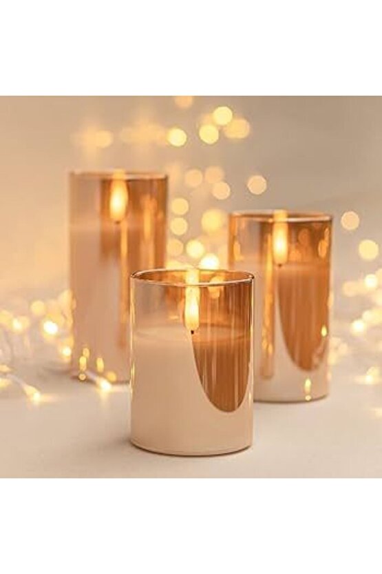3D Mum Efektli 3lü Mum Set, Pilli Dekoratif Mum Efektli Şamdan, Masa, Gece Lambası 3lü Mum Set