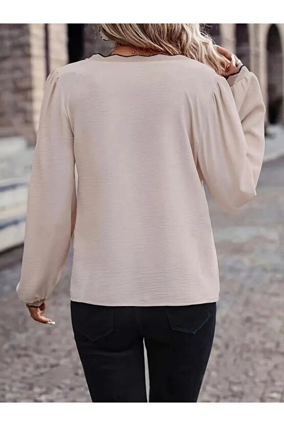 Kadın Uzun Kollu V Yakalı Aerobin Bluz