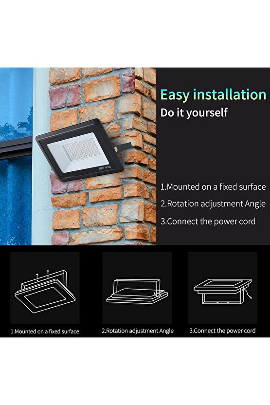 Elektrikle Çalışır, 50 Watt Yeşil Işık İç ve Dış Mekan Slim Led Projektör, Yağmurdan Etkilenmez