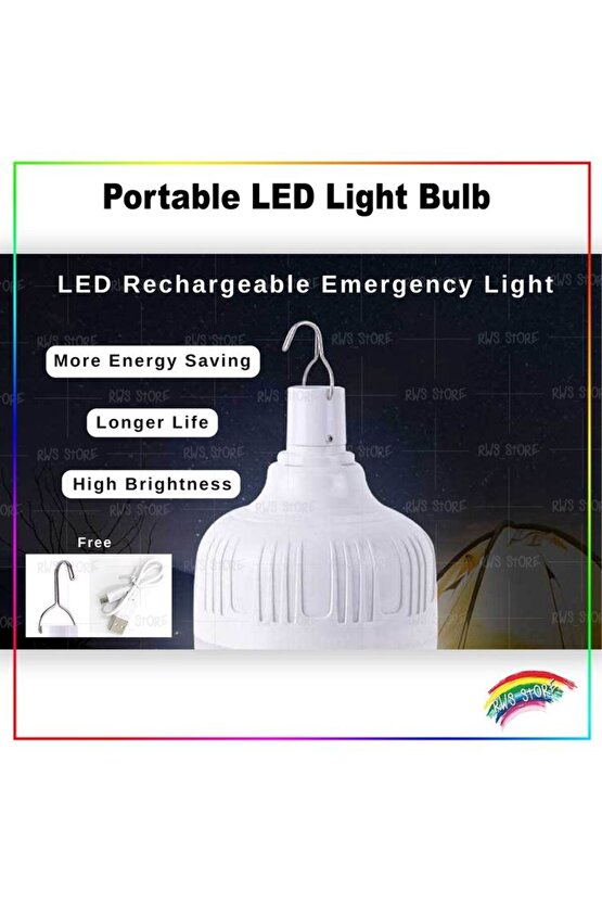 USB Şarjlı, 30 Watt, 3 Işık Modlu Beyaz Işık, Taşınabilir Kamp, Piknik, Bekçi, Balıkçı, Çadır Ampulü