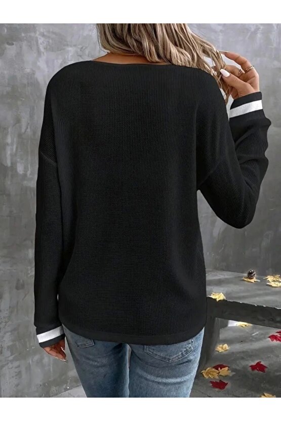 Kadın Uzun Kollu V Yakalı Waffle Bluz