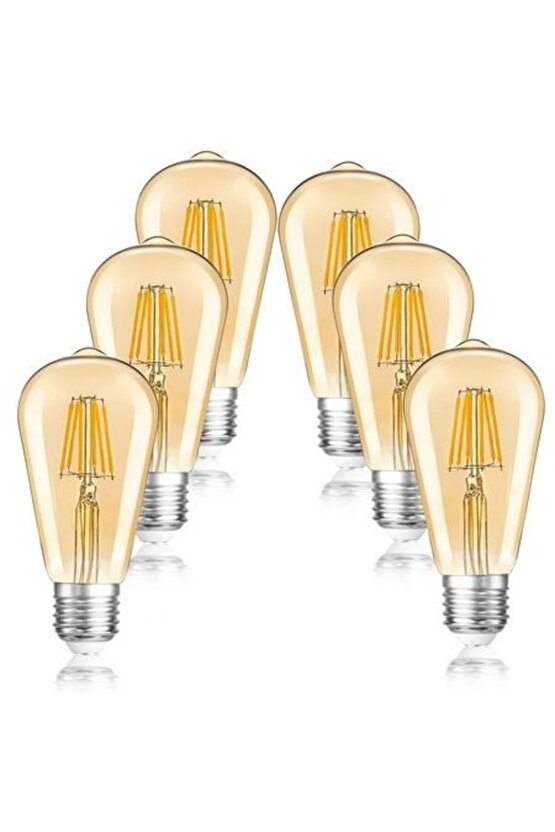 6 Adet 4 Watt Amber Işık Kaliteli Rustik Ampul, 300 Lümen, 4 Watt 25000K Amber Işık Led Rustik Ampul