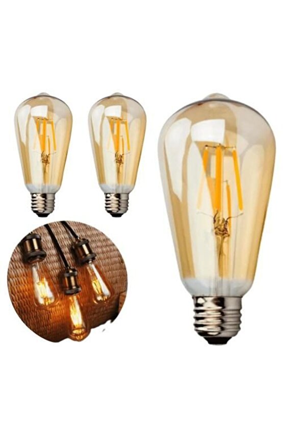 2 Adet 4 Watt Amber Işık Kaliteli Rustik Ampul, 300 Lümen, 4 Watt 25000K Amber Işık Led Rustik Ampul