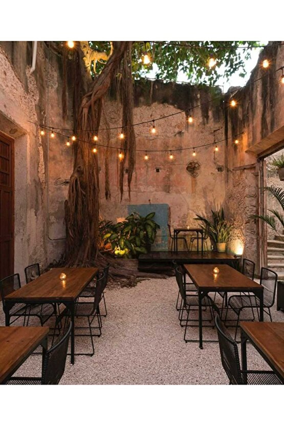 Sarı Işık Ampullü, 5 Metre 10 Duylu Eklenebilir Bahçe, Kafe, Teras, Balkon Armatürü İç Dış Ve Mekan