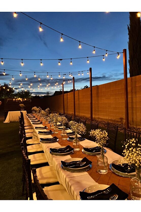 Sarı Işık Ampullü, 5 Metre 10 Duylu Eklenebilir Bahçe, Kafe, Teras, Balkon Armatürü İç Dış Ve Mekan