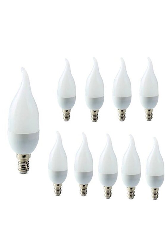 10 Adet Çok Kaliteli E14 Duy 5 Watt, 4200 Kelvin Beyaz Işık Led Ampul, Avize Şamdan Ampulü Mum Ampul
