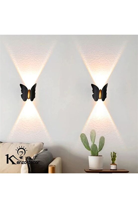 2 Adet Elektrikle Çalışır, 6 Watt Günışığı Ledli Kelebek Duvar Aplik İç ve Dış Mekan IP65 Aplik