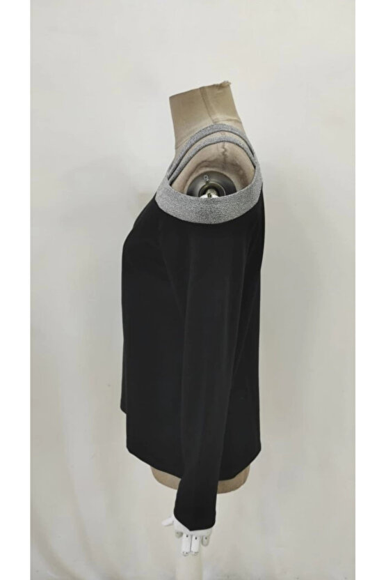 EQURİ Kadın Uzun Kollu Omuzdan Askılı Sim Detaylı Viskon Iki Iplik Bluz