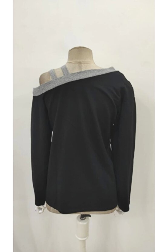 EQURİ Kadın Uzun Kollu Omuzdan Askılı Sim Detaylı Viskon Iki Iplik Bluz