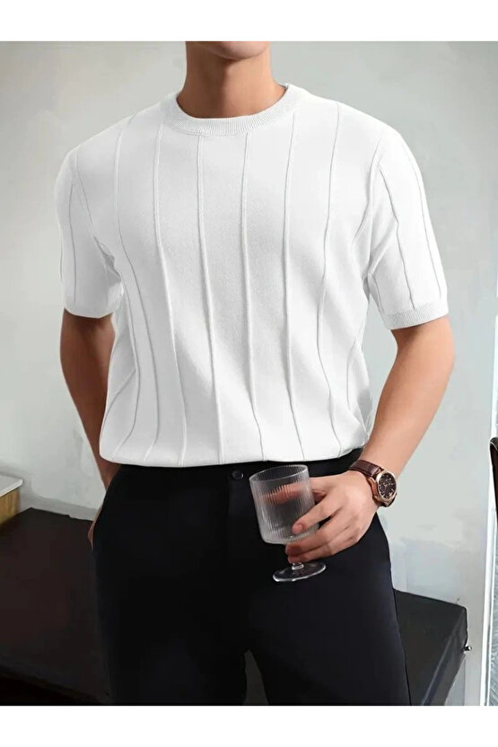 Erkek Kısa Kollu Bisiklet Yaka çizgili Triko Tshirt