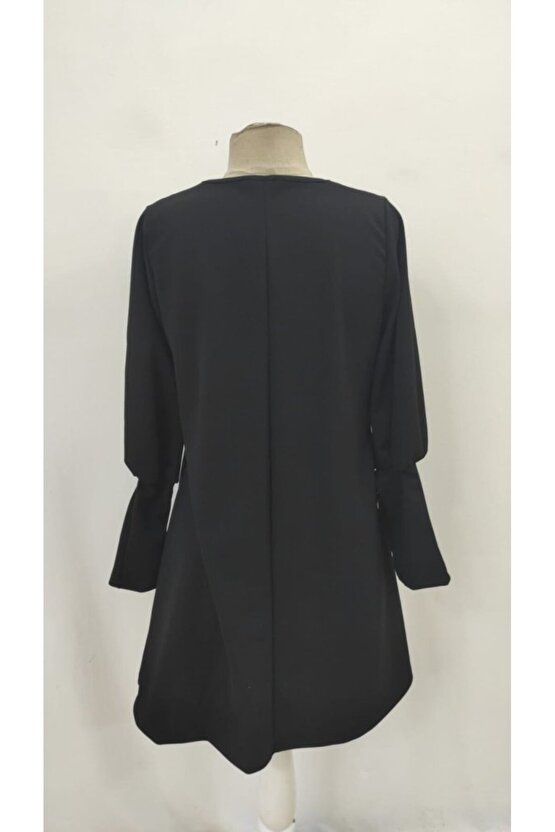 EQURİ Kadın Uzun Kollu V Yakalı Kısa Ithal Krep Elbise