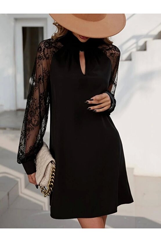 Kadın Uzun Kollu Damla Detaylı Sandy Mini Elbise