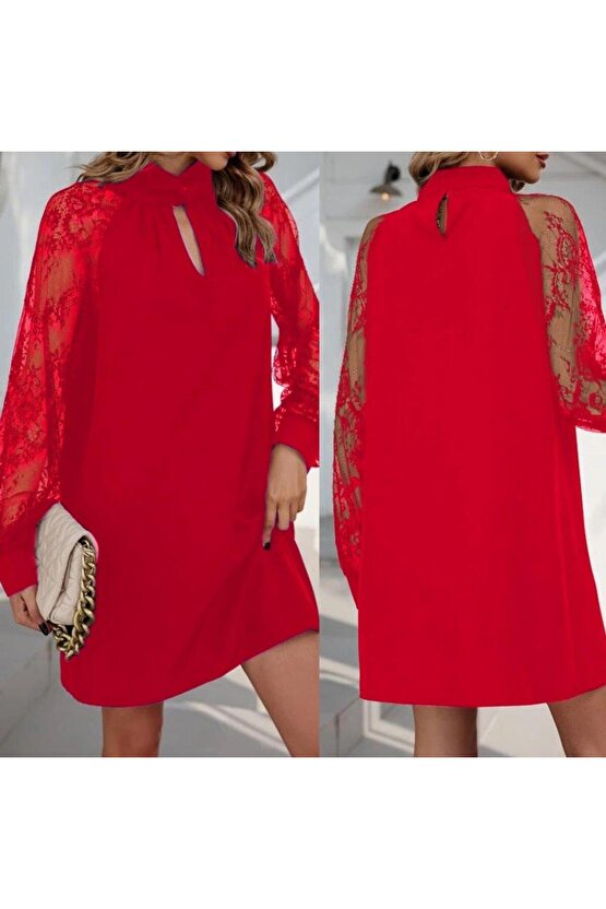 Kadın Uzun Kollu Damla Detaylı Sandy Mini Elbise