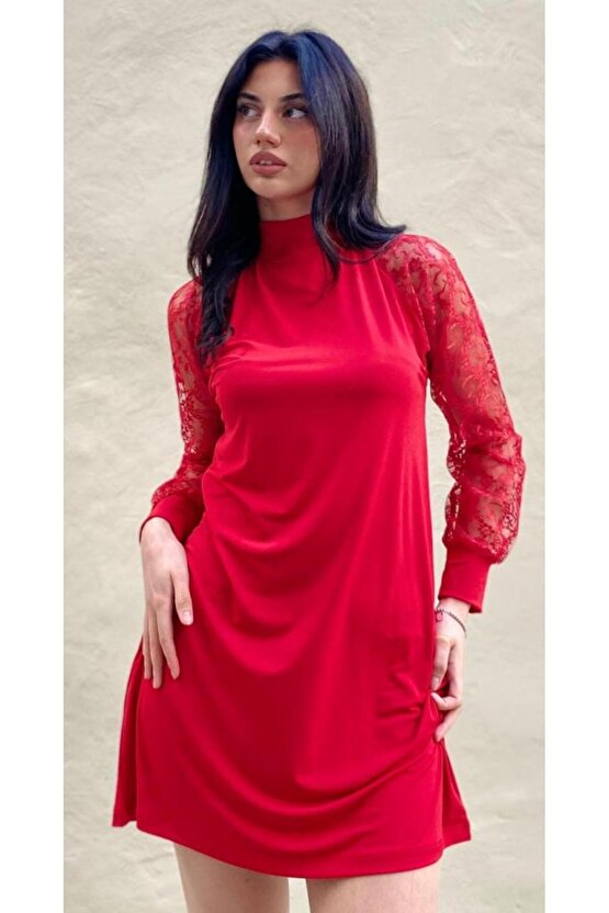 Kadın Uzun Kollu Damla Detaylı Sandy Mini Elbise