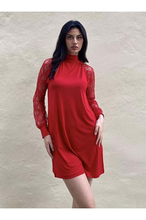 Kadın Uzun Kollu Damla Detaylı Sandy Mini Elbise