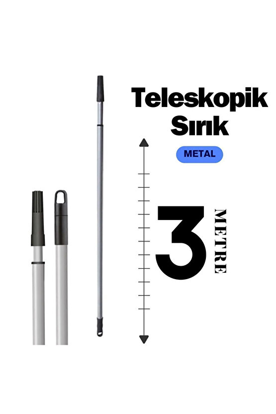 3 Metre, İki Kademeli Teleskopik Metal Saplı Sırık, Boya, Temizlik, Meyve Silkme İçin 3 Metre Sırık