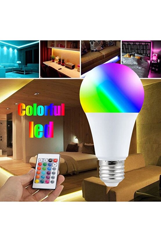 Prize Tak Çalıştır Kumandalı, 16 Farklı Işık Renkli, Çakar Modlu Akıllı Led Ampul Kaliteli RGB Ampul