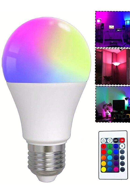 Prize Tak Çalıştır Kumandalı, 16 Farklı Işık Renkli, Çakar Modlu Akıllı Led Ampul Kaliteli RGB Ampul