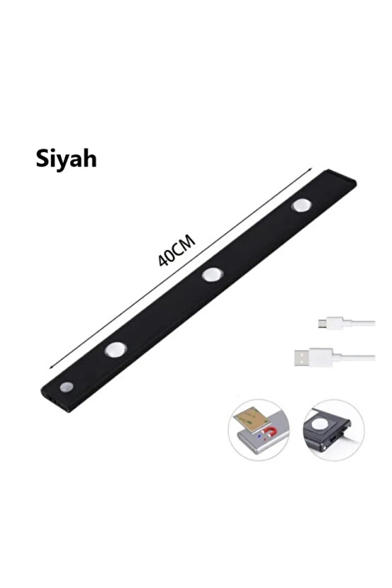 3 Adet 40cm Harekete Duyarlı Sensörlü Usb Şarj Dim Edilebilir Taşınabilir Mutfak Dolap, Gece Lambası