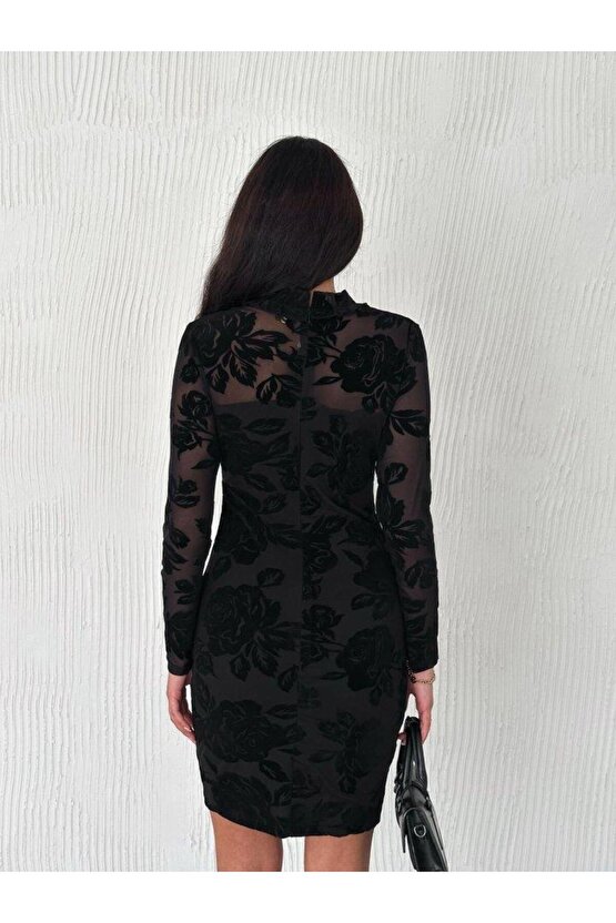 Kadin Dantel Detay Mini Kalem Elbise