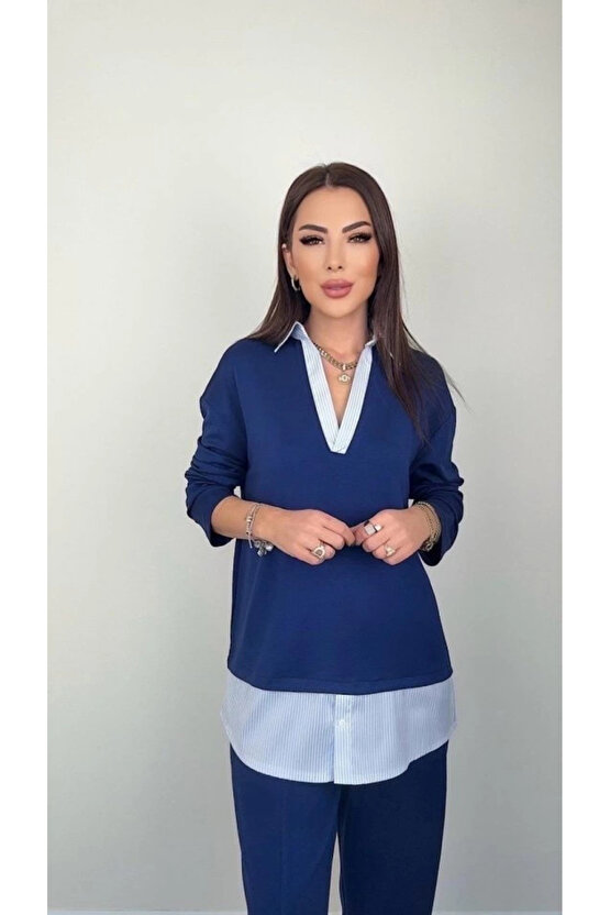 Polo Yaka Gömlekli Salaş Balon Pantolunlu ıkılı Takım