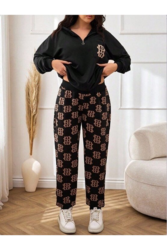 EQURİ Kadın Uzun Kollu Iki Iplik Kumaş Fermuar Ve Cep Detay Kapüşonlu Ikili Takım