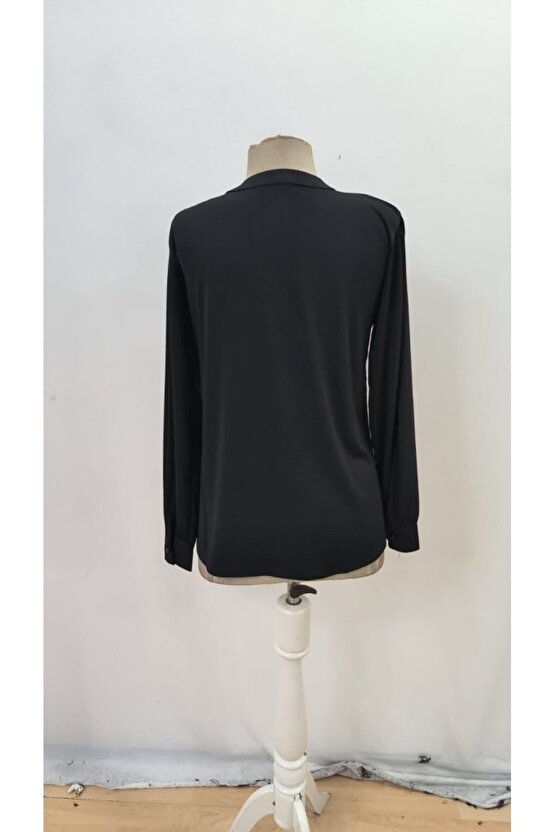 EQURİ Kadın Uzun Kollu Yakalı Yakadan Bağcıklı Düğmeli Sandy Bluz