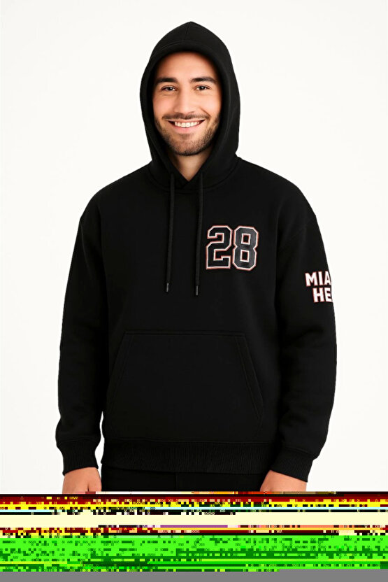 EQURİ Üç İplik Kapüşonlu Ön Ve Arka Baskılı SweatShirt Hoodie - Siyah