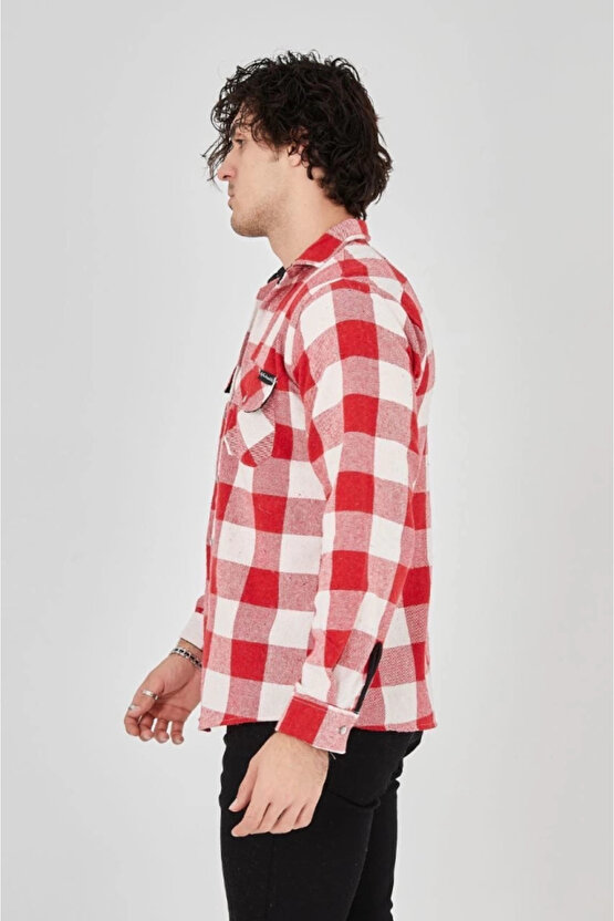 Erkek Oduncu Gömlek – Uzun Kollu, Şardonlu Kumaş, Kareli Desen, Regular Fit, Manşetli, Çift Cepli, R