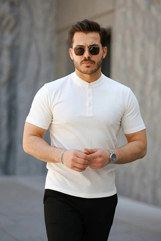 Erkek Kısa Kollu Hakim Yaka önü Düğmeli Viskon Bluz