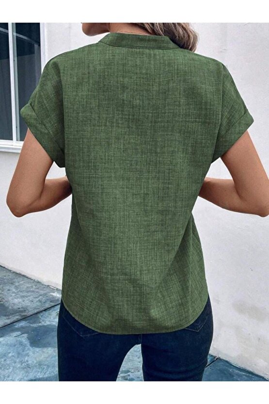 Kadın Kısa Kollu Hakim Yaka Sofya Bluz