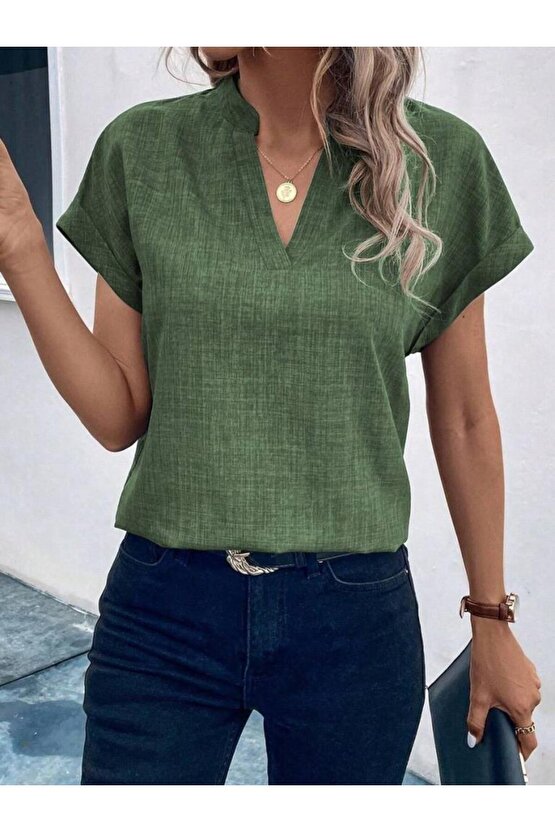Kadın Kısa Kollu Hakim Yaka Sofya Bluz