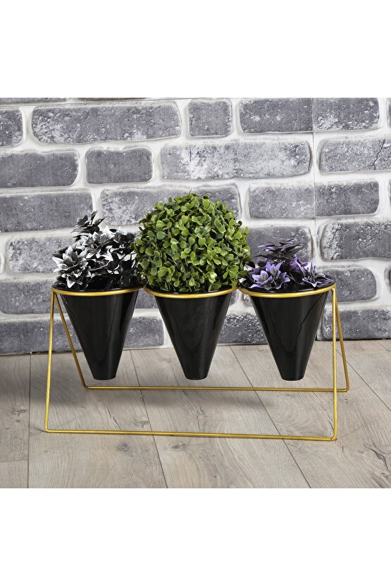 Vıpclass 3 Saksılı Metal Çiçek Standı - Saksılar Dahil - Vgs