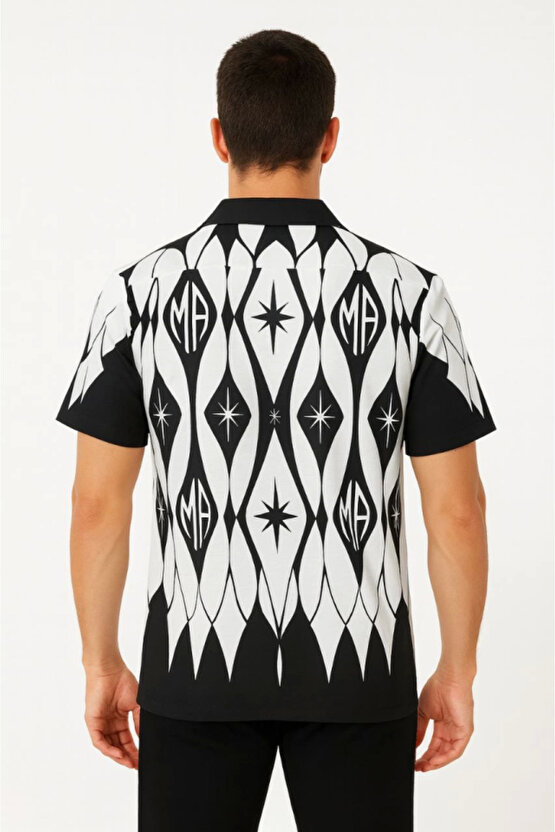 EQURİ Erkek İki İplik Kumaş Dijital Baskılı Gömlek - Siyah