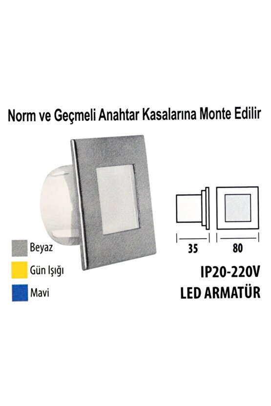 Kare 3 Watt Ledli Beyaz Işık Koridor Ve Adım Aydınlatma(220V Elektrik ile çalışır)