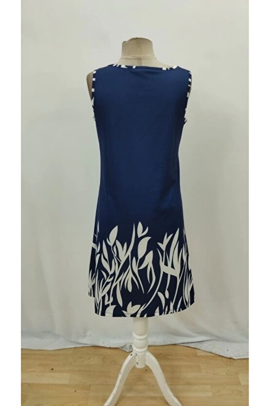 Kadın Askılı Yuvarlak Yakalı Yaprak Desenli Dalgıç Elbise