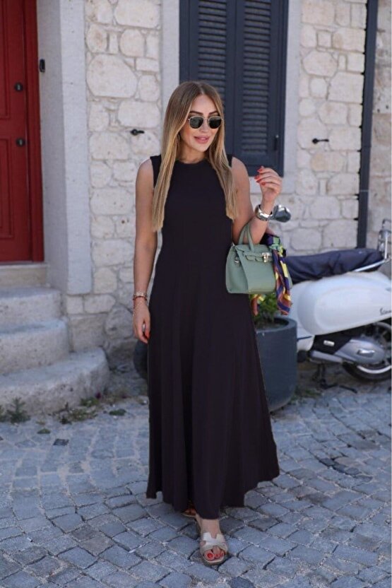 EQURİ Kadın Sıfır Kollu Bisiklet Yaka Viskon Elbise