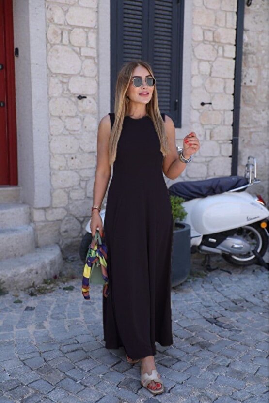 EQURİ Kadın Sıfır Kollu Bisiklet Yaka Viskon Elbise