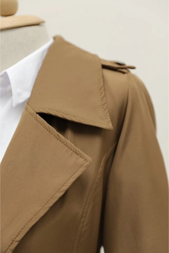 MDB Astarlı Kemerli Trenckot Taba