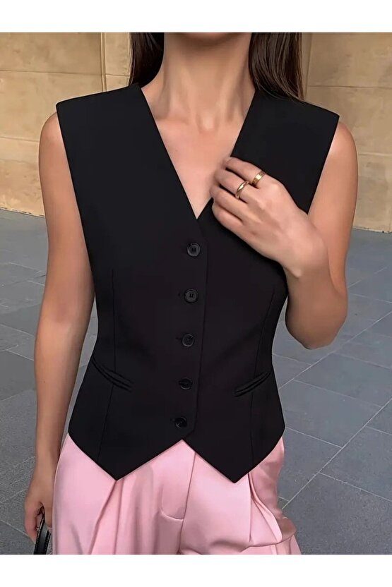 EQURİ Kadın Sıfır Kollu önden Düğmeli Atlas Yelek