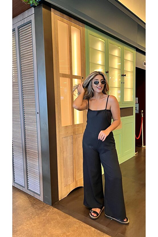 EQURİ Kadın Askılı Yandan Fermuarlı Geniş Paçalı Valencia Tulum